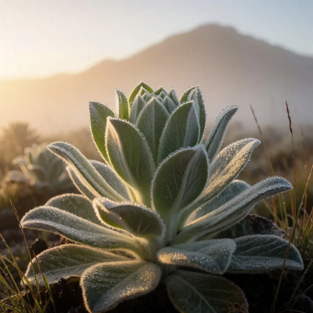 Flora de páramo colombiano al amanecer