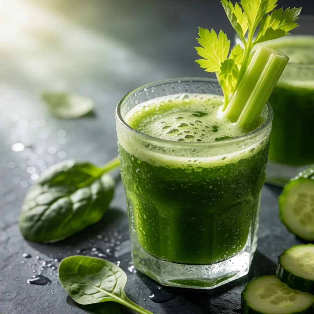 Vaso de jugo verde recién preparado