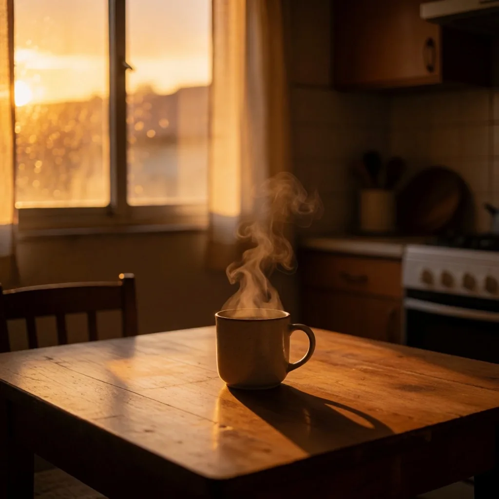 Cocina serena al atardecer