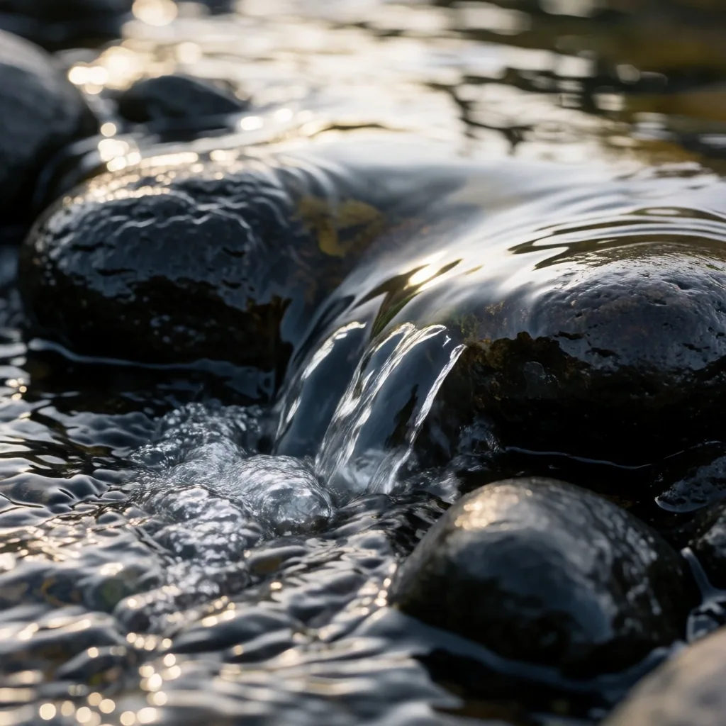 Agua cristalina sobre piedras en manantial de altitud