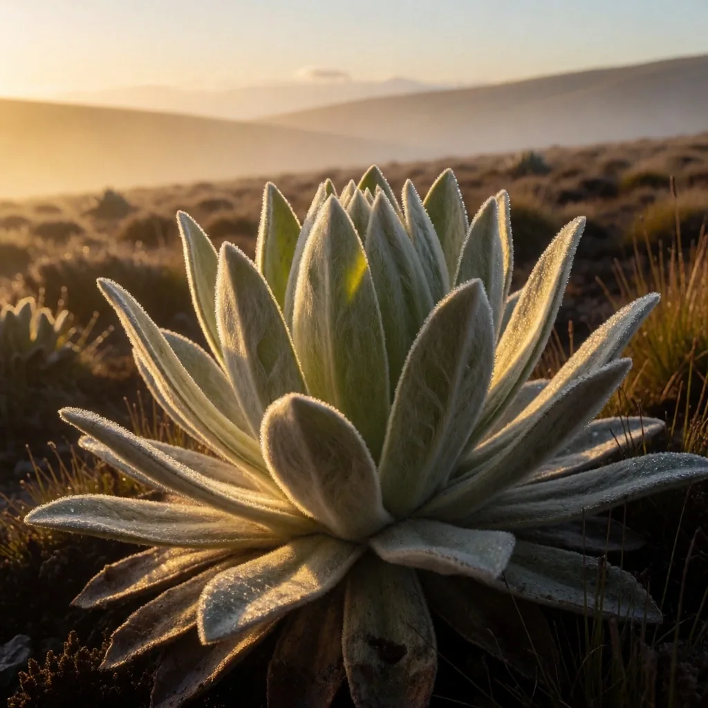 Frailejón en páramo colombiano al amanecer