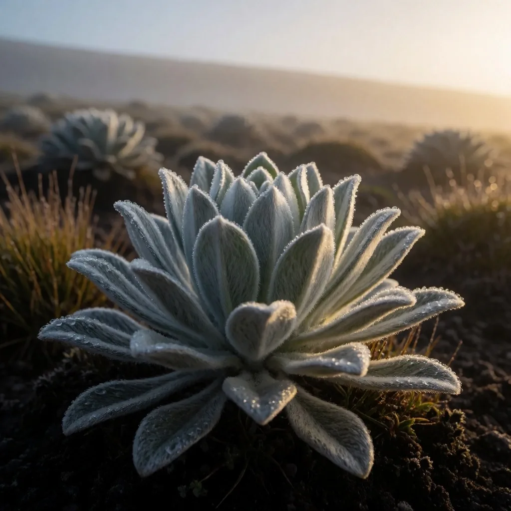 Frailejón en el páramo colombino al amanecer